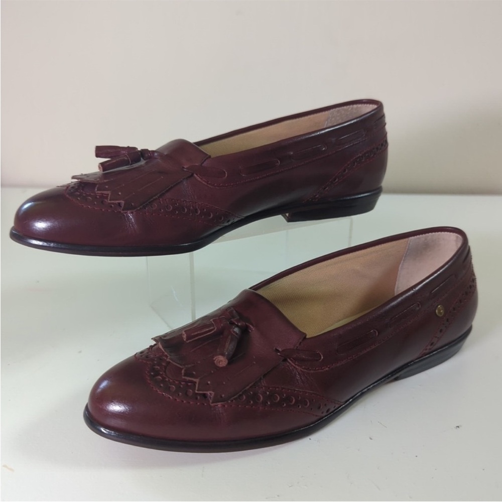 Etienne Aigner Burgundy Leather Oxford Loafers Flat Shoes Tassel